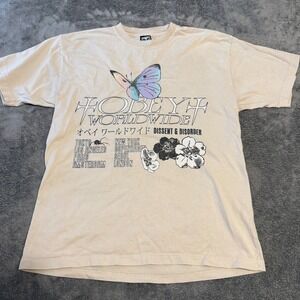 OBEY Worldwide Dissent Disorder Butterfly Floral Graphic T Shirt Men Medium